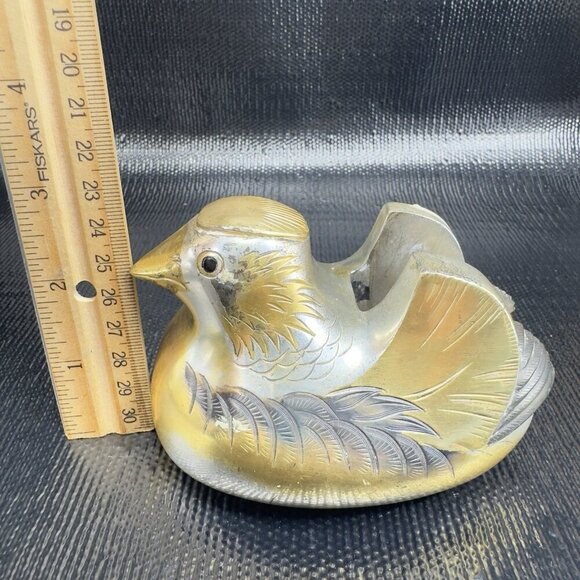 Antique Meiji Period Single Japanese Screen Holder Mandarin Duck Bird Gilt Heavy - Picture 2 of 11